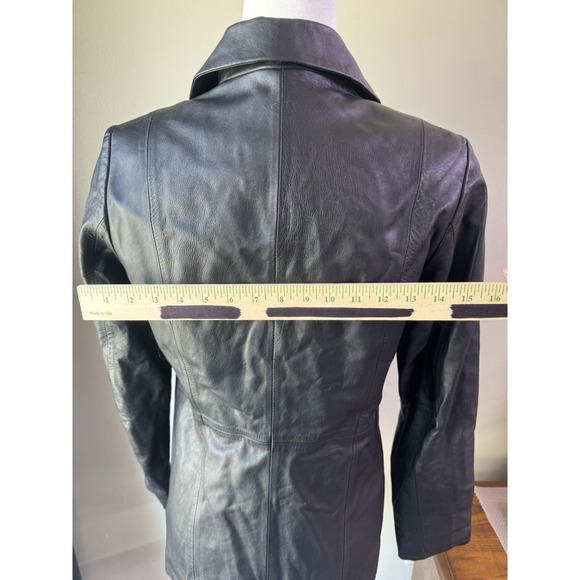 Women's Vintage Mid Length Black Leather Jacket Size Medium - Picture 4 of 5